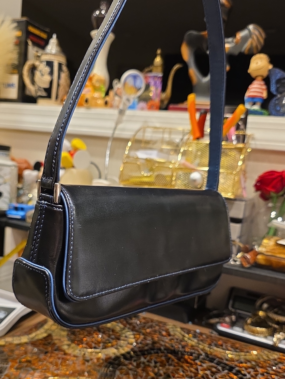 Liz Claiborne Black Shoulder Bag with Blue Trim